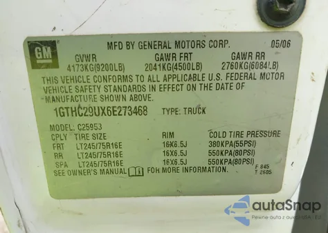 2006 GMC Sierra 2500Hd Work Truck из США, поврежденный, VIN 1GTHC29UX6E273468